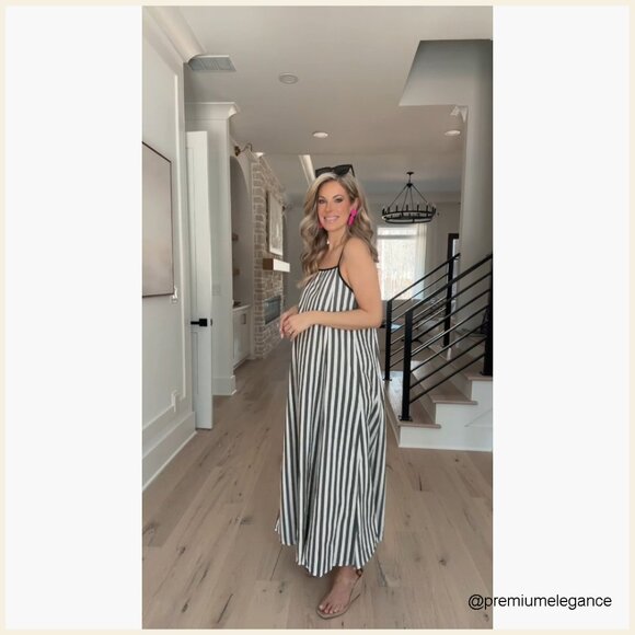 Linen Maxi Dress with Adjustable Straps, Side Pockets, Back Tie Detail - Picture 7 of 7